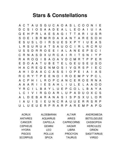 Stars & Constellations Word Search Puzzle