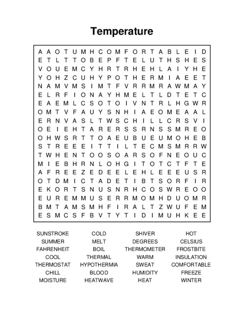 Temperature Word Search Puzzle