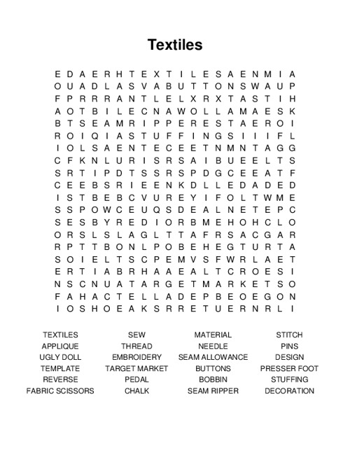 Textiles Word Search Puzzle