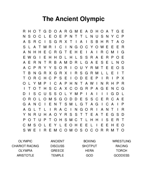 The Ancient Olympic Word Search Puzzle