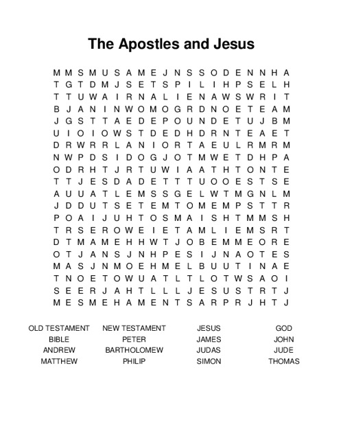 The Apostles and Jesus Word Search Puzzle