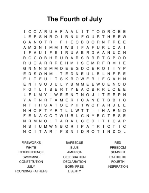 The Fourth of July Word Search Puzzle