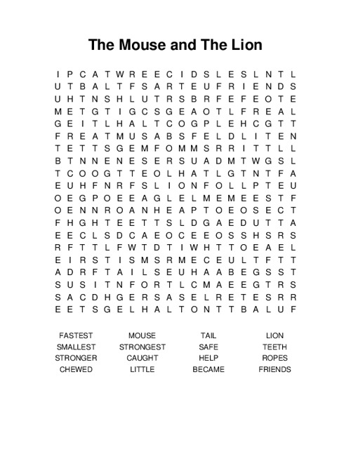 The Mouse and The Lion Word Search Puzzle