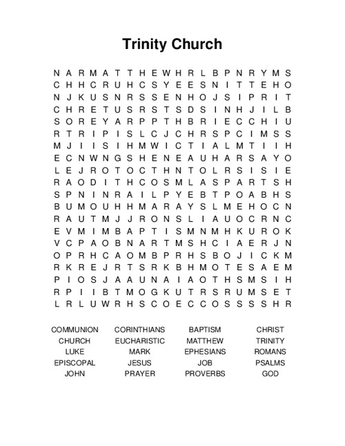 Trinity Church Word Search Puzzle