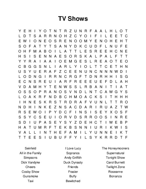 TV Shows Word Search