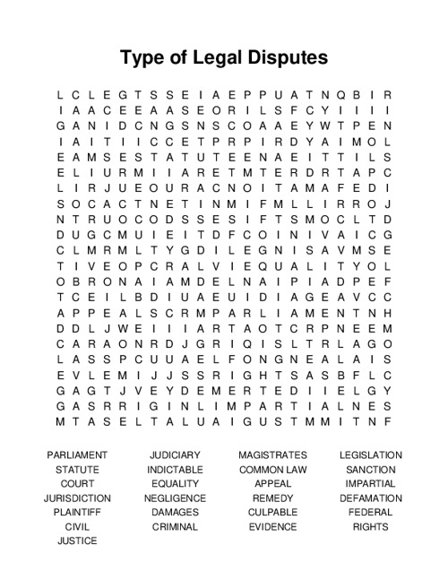 Type of Legal Disputes Word Search Puzzle