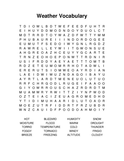 Weather Vocabulary Word Search Puzzle