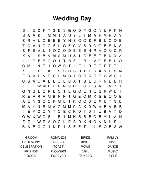 Wedding Day Word Search Puzzle