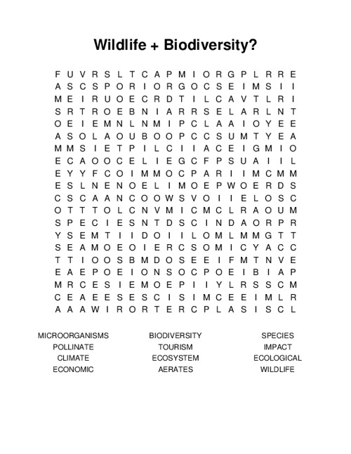 Wildlife + Biodiversity​ Word Search Puzzle