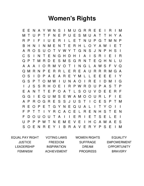 Womens Rights Word Search Puzzle