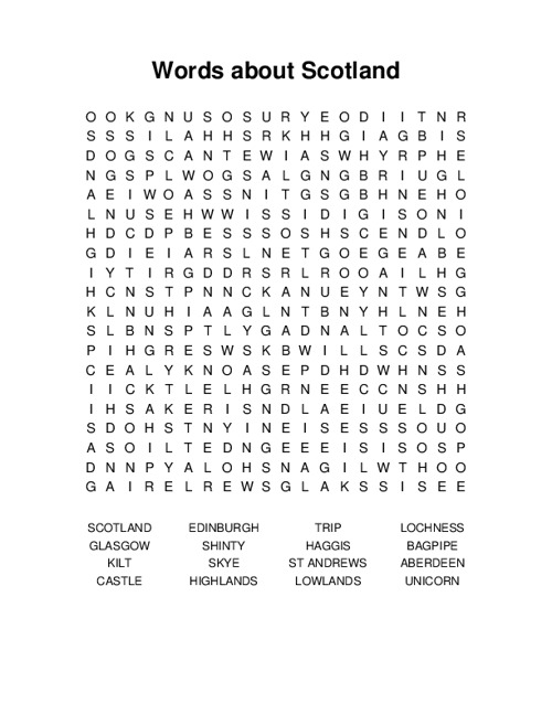 Words About Scotland Word Search Words About Scotland Word Search