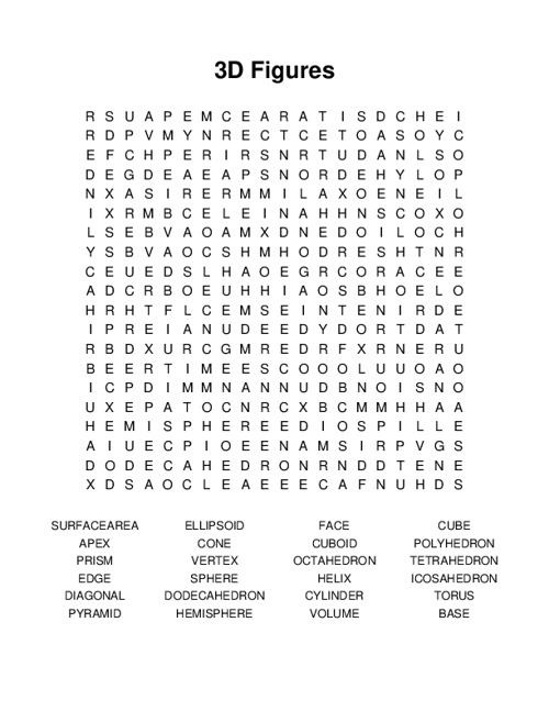 3D Figures Word Search Puzzle