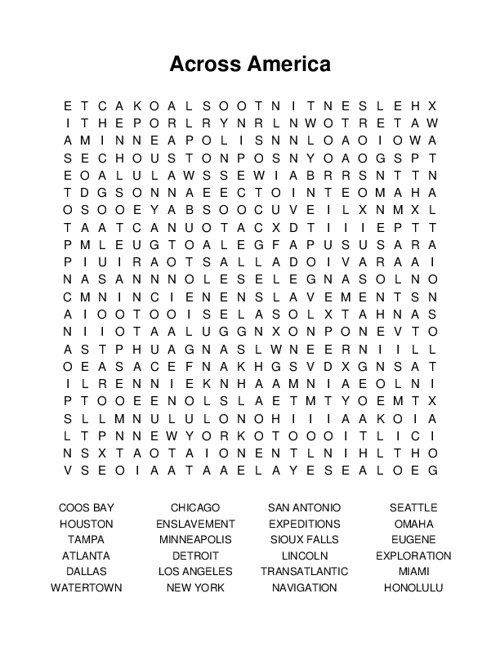 Across America Word Search Puzzle