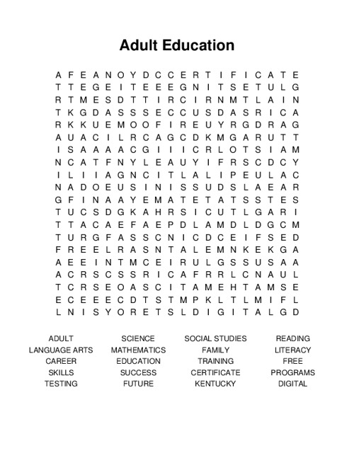 Adult Education Word Search Puzzle