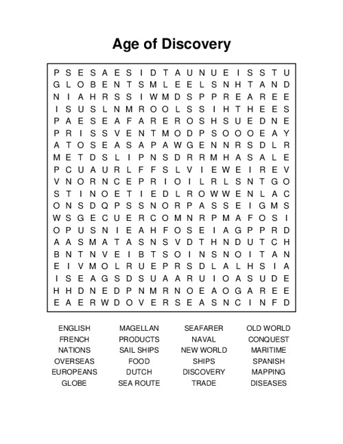 Age of Discovery Word Search Puzzle