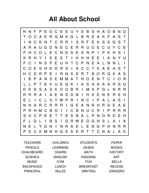 All About School Word Search Puzzle