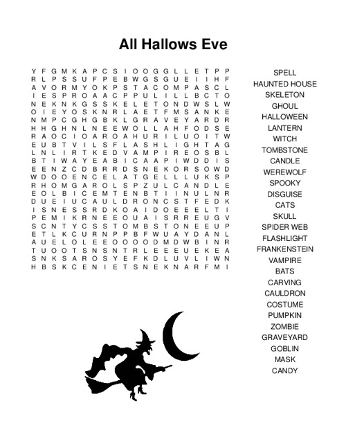 All Hallows Eve Word Search Puzzle