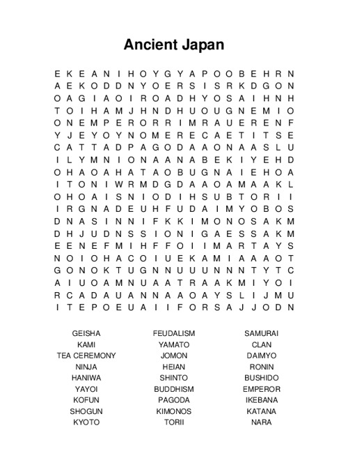 Ancient Japan Word Search Puzzle