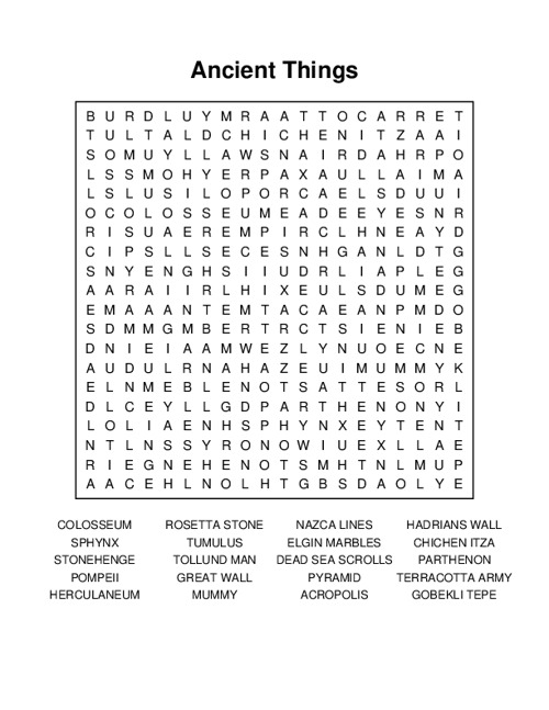 Ancient Things Word Search Puzzle