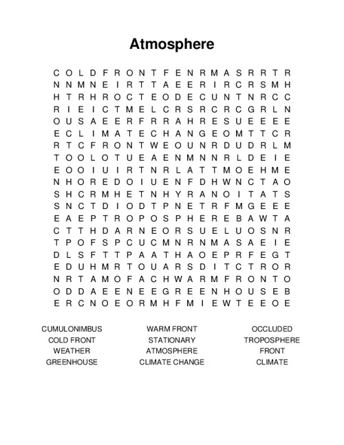 Atmosphere Word Search Puzzle