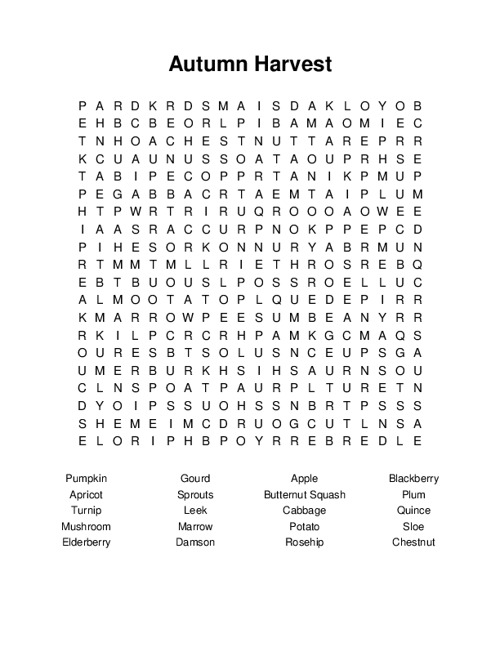 Autumn Harvest Word Search Puzzle