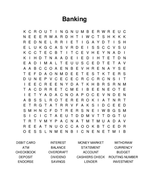 Banking Word Search Puzzle