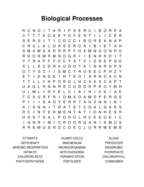 Biological Processes Word Search Puzzle