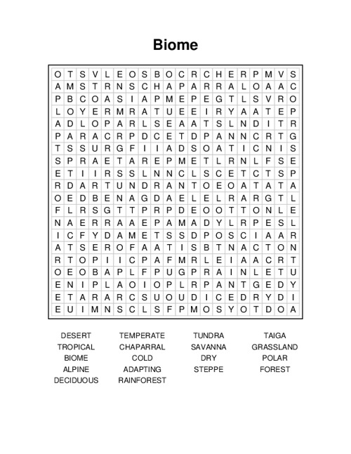 Biome Word Search Puzzle