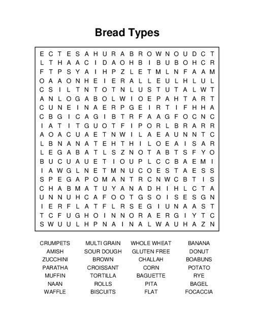 Bread Types Word Search Puzzle