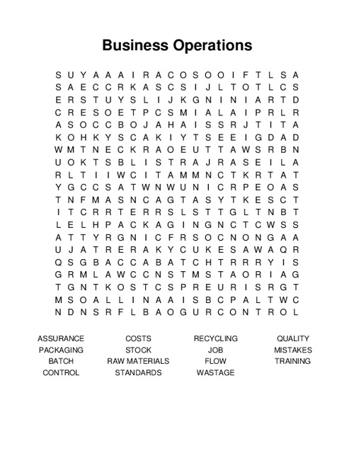 Business Operations Word Search Puzzle