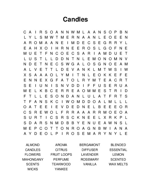 Candles Word Search Puzzle