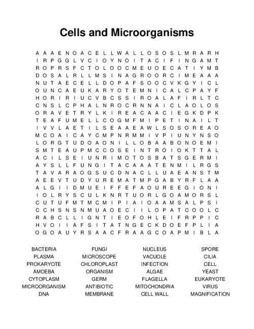 Cells and Microorganisms Word Search Puzzle