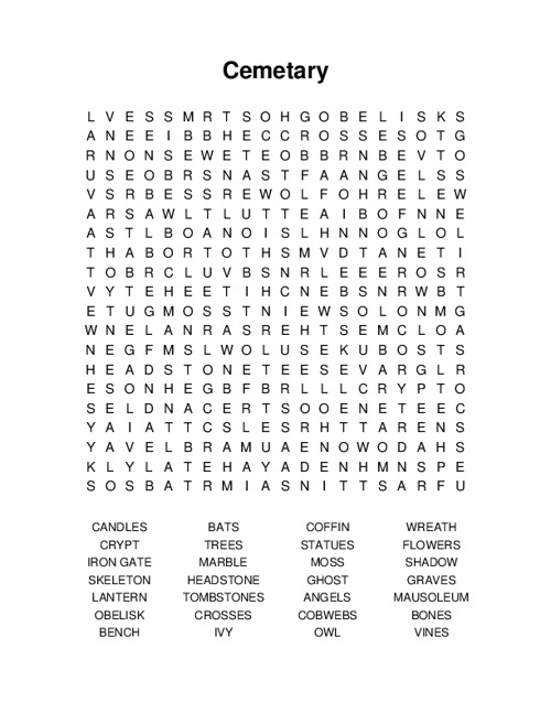 Cemetary Word Search Puzzle