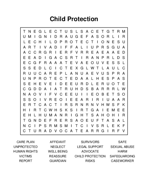 Child Protection Word Search Puzzle