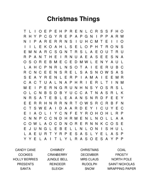 Christmas Things Word Search Puzzle