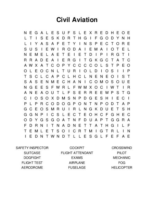 Civil Aviation Word Search Puzzle