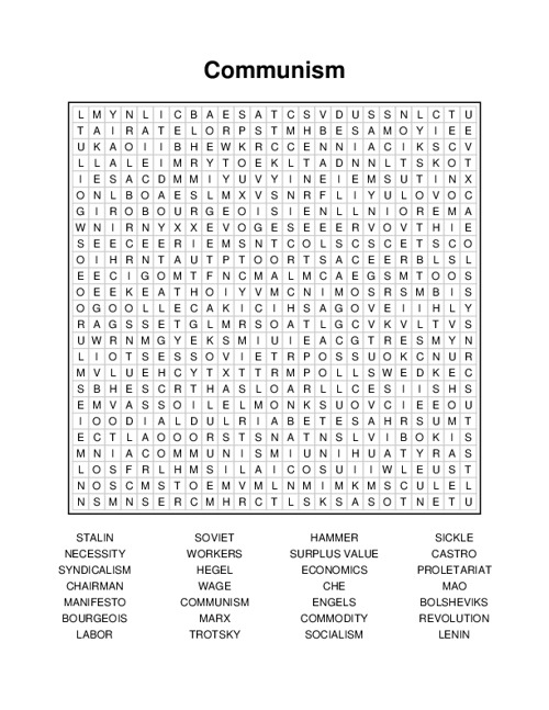 Communism Word Search Puzzle