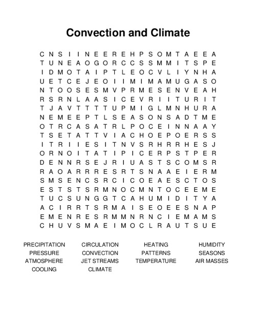 Convection and Climate Word Search Puzzle