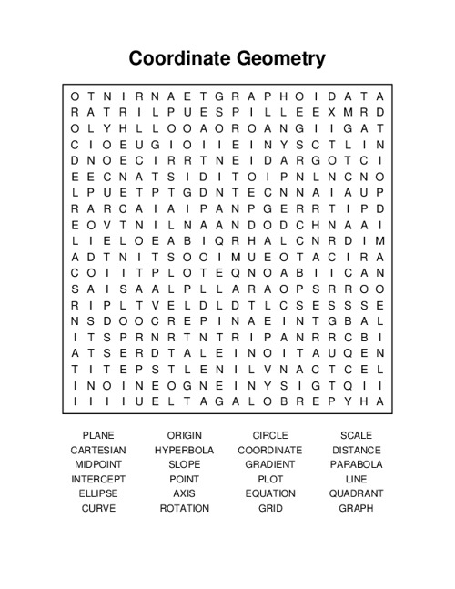 Coordinate Geometry Word Search Puzzle