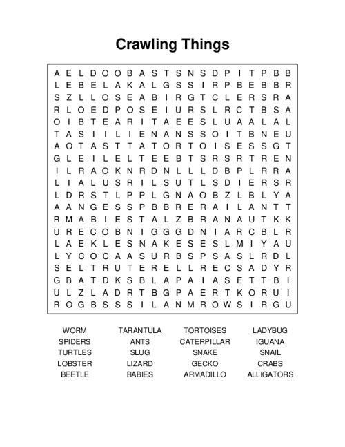 Crawling Things Word Search Puzzle