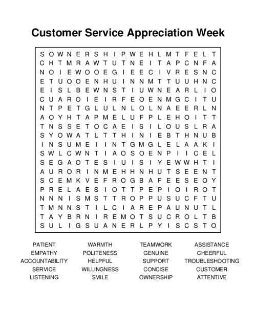 Customer Service Appreciation Week Word Search Puzzle