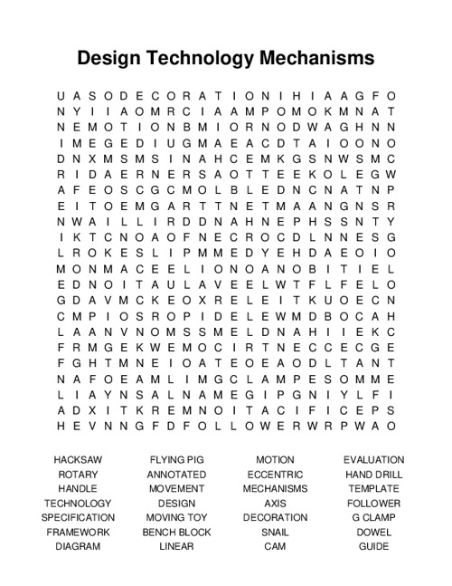 Design Technology Mechanisms Word Search Puzzle