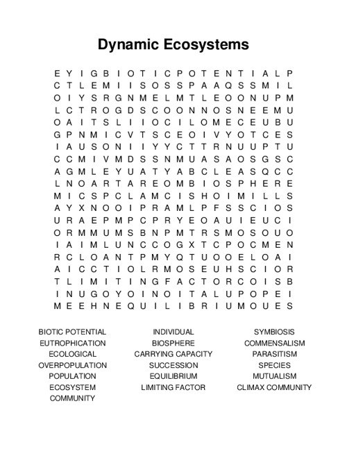 Dynamic Ecosystems Word Search Puzzle