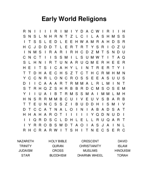 Early World Religions Word Search Puzzle