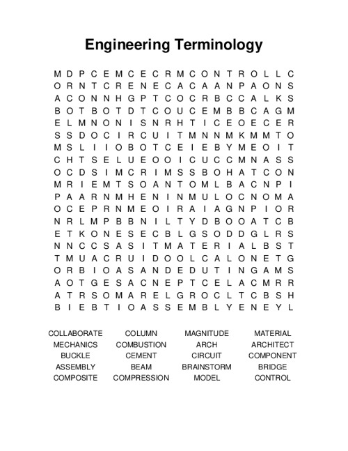 Engineering Terminology Word Search Puzzle