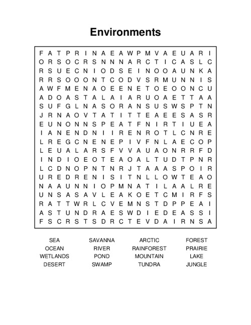 Environments Word Search Puzzle