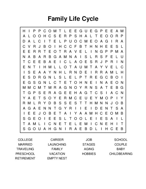 Family Life Cycle Word Search Puzzle