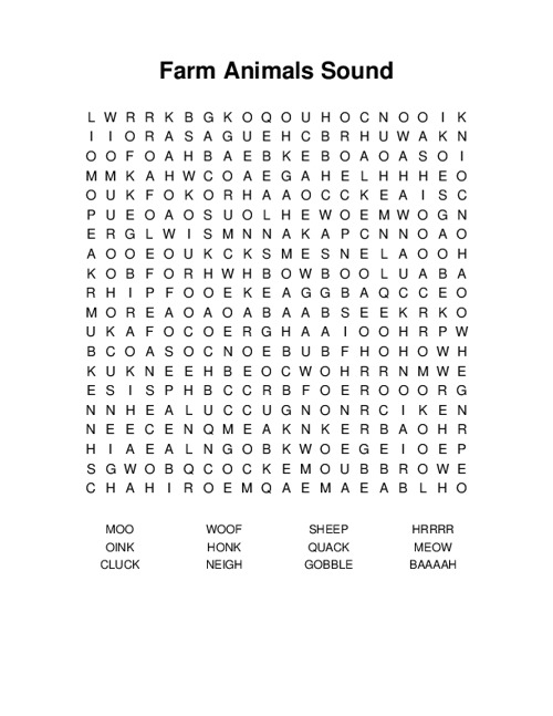 Farm Animals Sound Word Search Puzzle