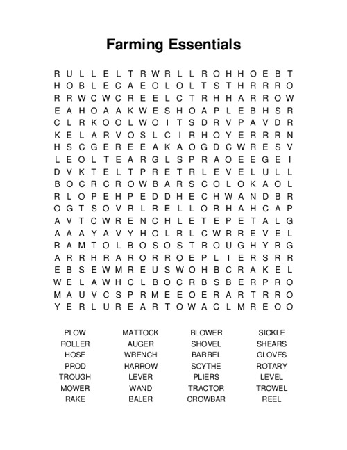 Farming Essentials Word Search Puzzle