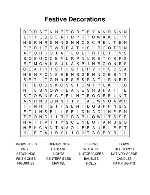 Festive Decorations Word Search Puzzle